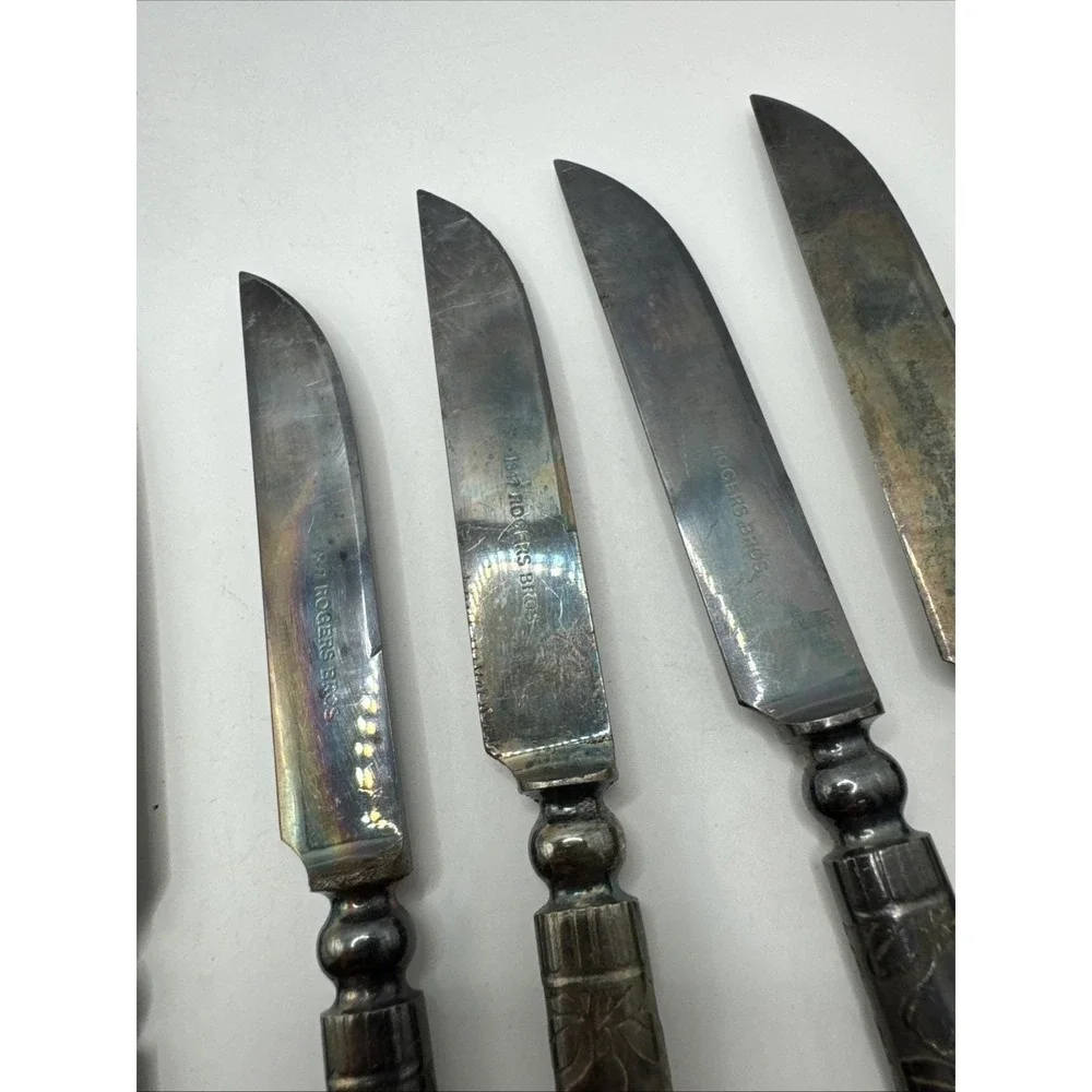 Set Of 9 1847 Rogers Bros Embossed Pear Leaf Pattern Fruit‎ Knives